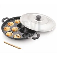 NSVL Non Stick 12 Cavity Appam Patra Handle with Lid Appachatty with Lid 0.25 L capacity 24 cm diameter  (Aluminium, Non-stick)