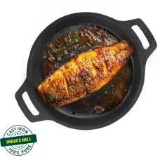 The Indus Valley Pre- Seasoned Cast Iron Fish Fry Pan With Double Handle
