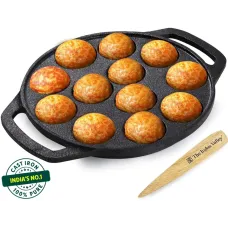 The Indus Valley Pre-Seasoned Cast Iron Paniyaram Pan With Spatula - 8.3 inch, 12 pit Paniarakkal Set 0 L capacity 21 cm diameter  (Cast Iron)