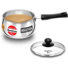 Hawkins by Hawkins Tpan with Glass (SST20G) Sauce Pan 15 cm diameter with Lid 2 L capacity  (Stainless Steel, Induction Bottom)